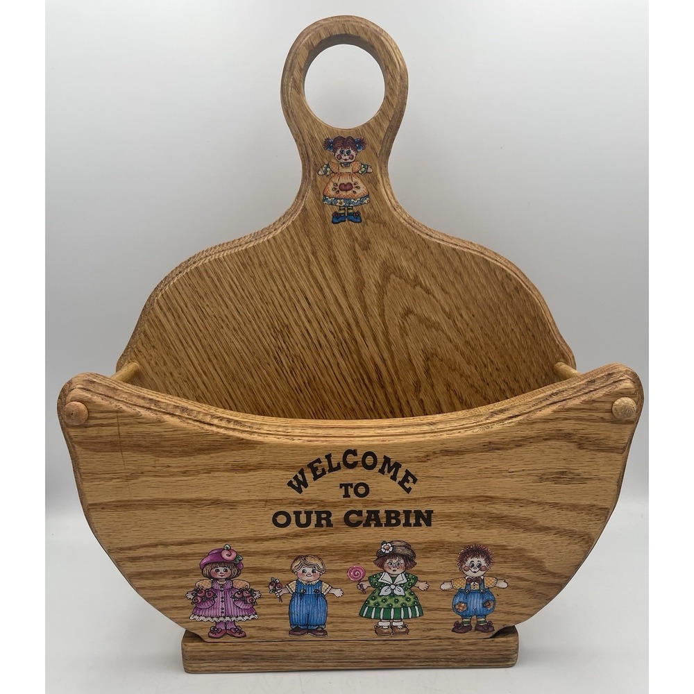 Vintage Solid Wood Welcome To Our Cabin Plate / Skillet Holder Cottage Lodge